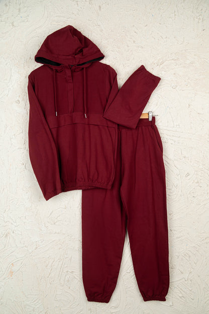 Burgundy Basic Women Pant Set